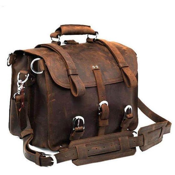 Full Grain Cow Leather Briefcase Backpack - Brown Leather Bags Gallery