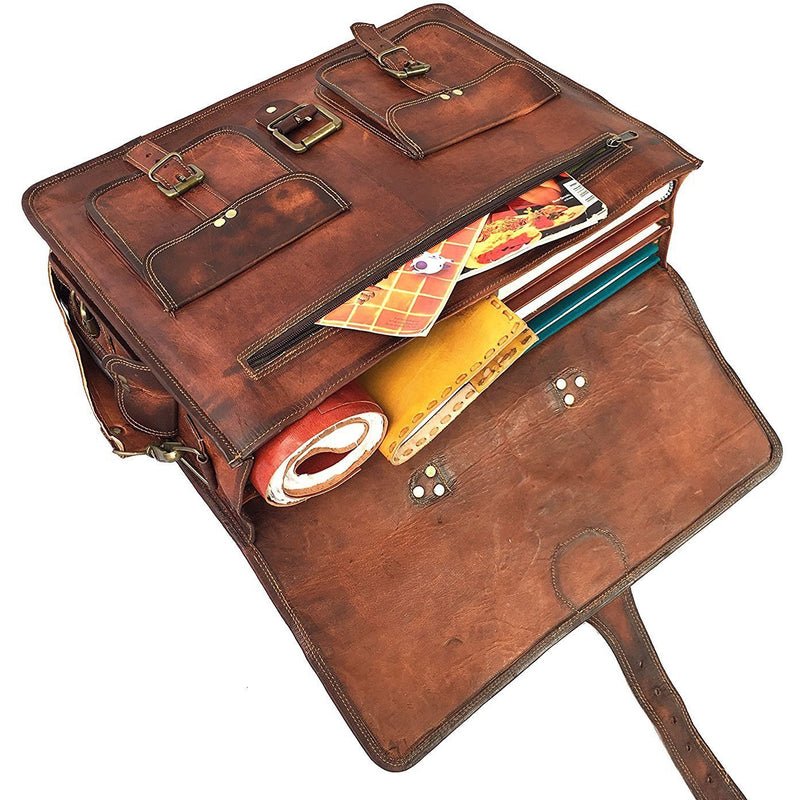 Handmade Brown Vintage Leather Briefcase Bag