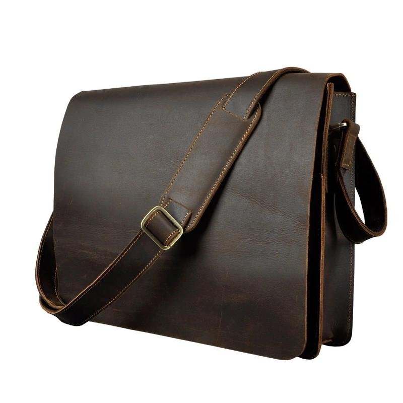 Vintage Distressed Leather Messenger Bag