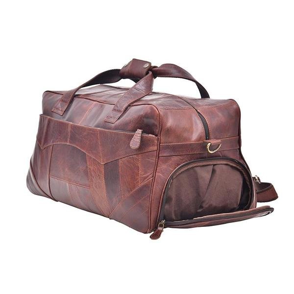 Ravishing Leather Duffel Bag with Patchwork Shade in Deep Brown Color