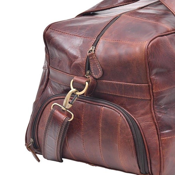 Ravishing Leather Duffel Bag with Patchwork Shade in Deep Brown Color