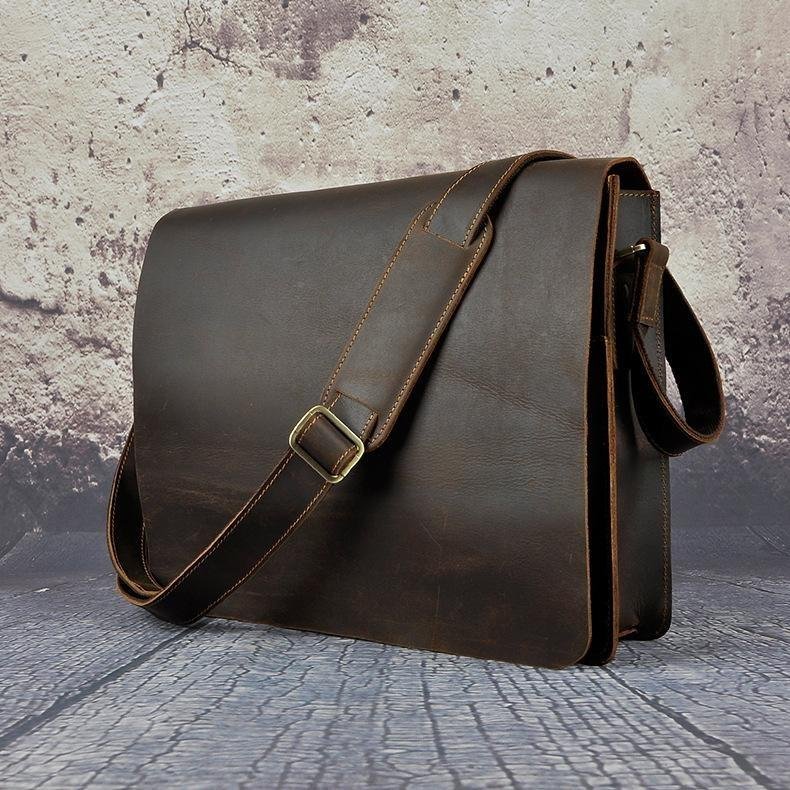 Vintage Distressed Leather Messenger Bag