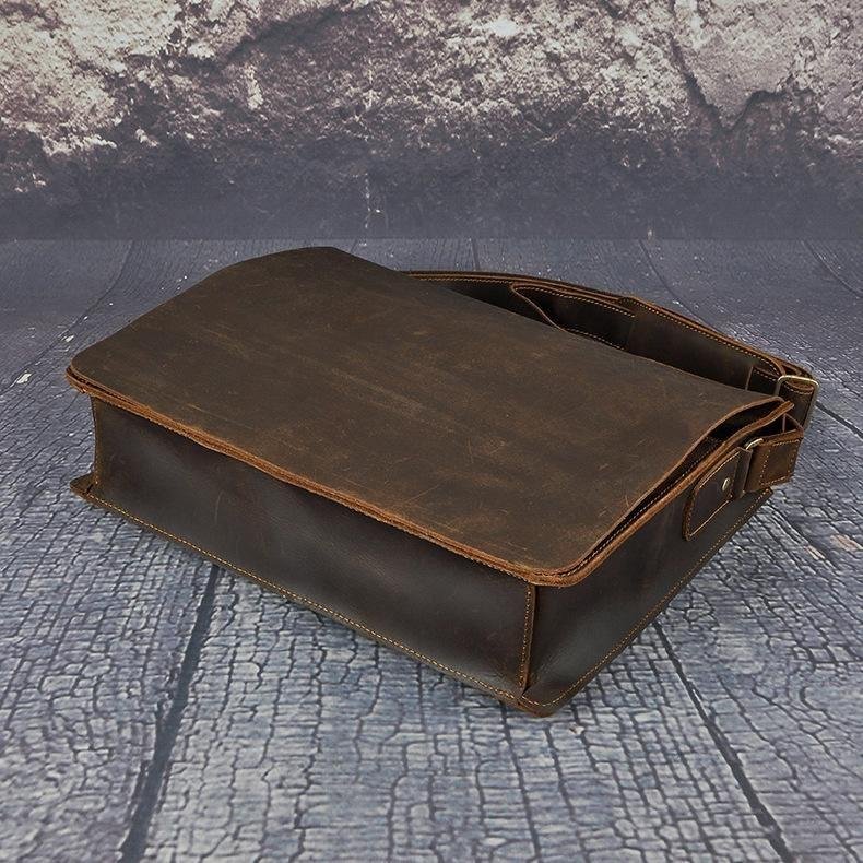 Vintage Distressed Leather Messenger Bag