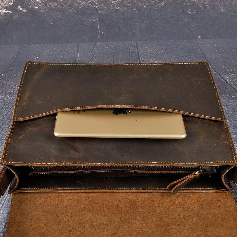 Vintage Distressed Leather Messenger Bag