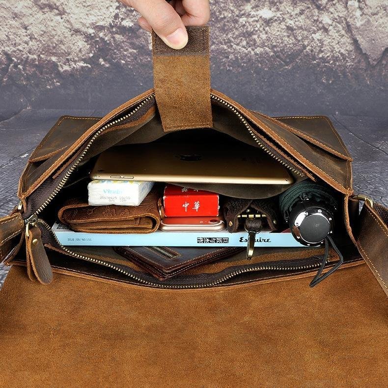 Vintage Distressed Leather Messenger Bag
